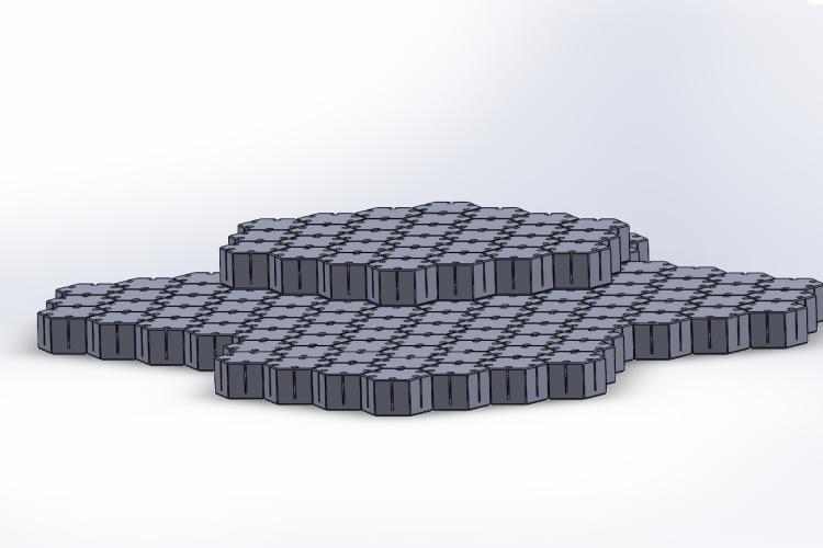 3D model of double-stacked hexagonal platform modules