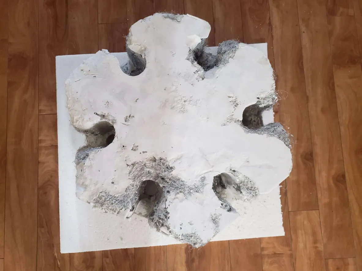 Large-scale accreted mineral composite prototype — top view