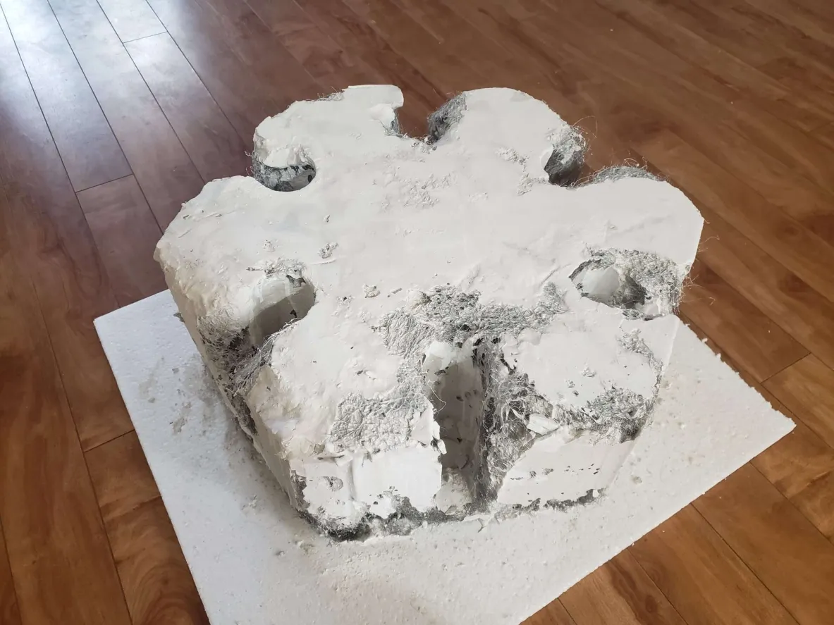Large-scale accreted mineral composite prototype — side view